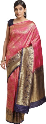 Shaily Retails Woven Bollywood Silk Blend Saree(Dark Blue, Pink)