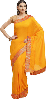 Shaily Retails Self Design Bollywood Silk Blend Saree(Mustard)