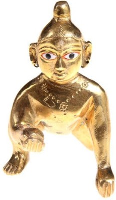 Geetanjali Handcrafted Pure Brass Idol/Petal Murti of Laddu Gopal Ji, Bal Gopal Ji, Thakur Ji or Sitting Krishna Ji Statue in (4) Decorative Showpiece  -  8.5 cm(Brass, Gold)