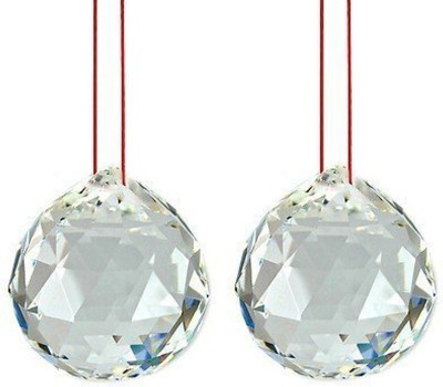 Yutiriti Crystal Fengshui Clear Crystal Hanging Ball for Good Luck and Prosperity (3 cm x 3 cm x 3.5 cm, Multicolour, Set of 2) Decorative Showpiece  -  3.5 cm(Crystal, Clear)