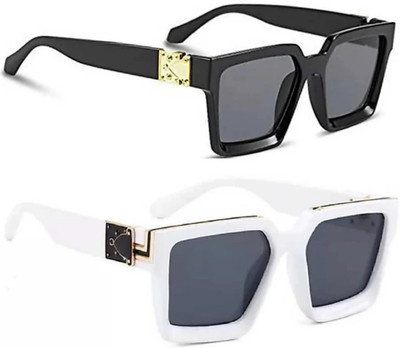 SUNBEE Retro Square, Rectangular Sunglasses(For Men & Women, Black)