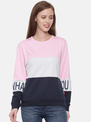 3Pin Full Sleeve Color Block Women Sweatshirt