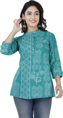 siddhanam Casual 3/4 Sleeve Printed Women Green Top