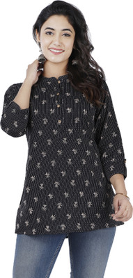 siddhanam Casual 3/4 Sleeve Printed Women Black Top