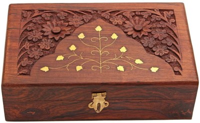 manzees Wooden Jewellery Box for Women Jewel Organizer Hand Carved with Intricate Carvings Gift Items. Brass Work Beautifull ( 6 inch by 4 inch ) Jewellery Box, Multipurpose Storage Box Vanity Box(Brown)