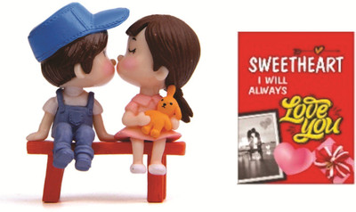 Chocozone Kissing Couple on Bench Resin Showpiece Couple Miniatures Romantic Gifts for Boyfriend Decorative Showpiece  -  5.1 cm(Polyresin, Multicolor)