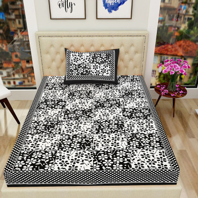 Vp unique textiles Cotton Single Flat 144 TC Floral Bedsheet(Pack of 1, Black)