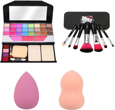 SHEFFO 6155 Glam Eye Shadow + Makeup Brushes + Me Now Blender Puffs(10 Items in the set)