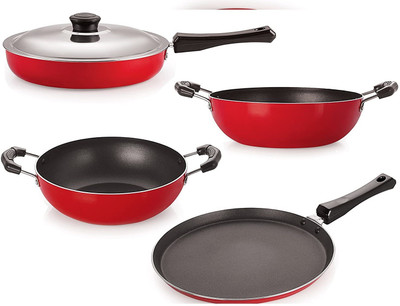 NIRLON FP13_KD12_KD13_FT10________ Non-Stick Coated Cookware Set(PTFE (Non-stick), Aluminium, 4 - Piece)