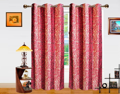 26% OFF on Dekor World 275 cm (9 ft) Polyester Long Door Curtain (Pack Of 2)(Striped, Maroon, Beige)