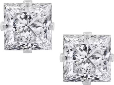 B R Jewels White Crystal Silver Glittering Square Studs Cubic Zirconia Stud Earring 1 Pair White Zircon Metal Stud Earring