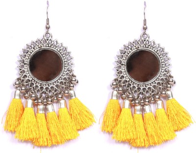 RazzCreations Yellow SunFlower Tassel Stylish & Antique Silver Oxidised Hook Earring With Tassel for Girls and Women Alloy Tassel Earring Alloy Stud Earring