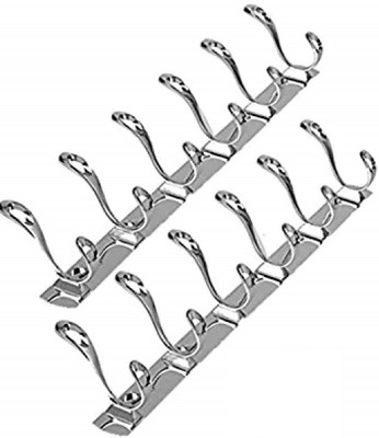 KSIS Pack Of 2-Classic silver Stainless Steel 6 Pin Cloth Hanger Bathroom Kitchen Wall Wardrobe Door Hooks For Hanging keys,Clothes Holder Hook Rail 6(Pack of 2)