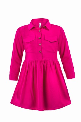 HUNNY BUNNY Girls Midi/Knee Length Casual Dress(Pink, Full Sleeve)