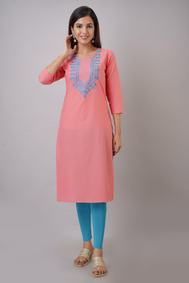 Radiksa Women Printed Straight Kurta(Pink)
