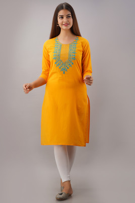 Radiksa Women Printed Straight Kurta(Yellow)