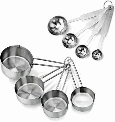 Homeeware 60ML 80ML 125ML 250ML Cups and 1.25 ml 2.5 ml 5 ml 15 ml tablespoons Stainless Steel Measuring Spoon Set(Pack of 8)