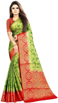 Fashion Club Collection Woven Kanjivaram Pure Silk, Art Silk Saree(Green)