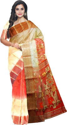 Pradip Fabrics Woven Tant Silk Blend Saree(Gold, Orange)