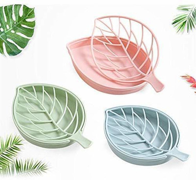IVAR 3Pcs Beautiful Leaf Shape Double Layer Soap Dish - Multicolor(Multicolor)