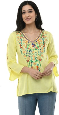 Maahi Casual 3/4 Sleeve Embroidered Women Yellow Top