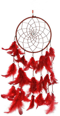 Tejash enterprises Dream Catcher Traditional Indian wall Art for Bedrooms, Home Wall, Hanging Design red and pack of 1 45 cm trade Feather Dream Catcher(35 inch, Red)