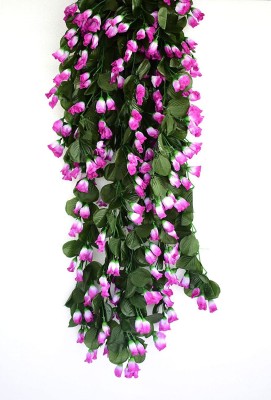 well art gallery Artificial Hanging Orchid Flowers Contrast Peach purple Bush For Home Wedding Wall Hanging Decor Green, Pink Orchids Artificial Flower(24 cm, Pack of 1, Vine & Creepers)