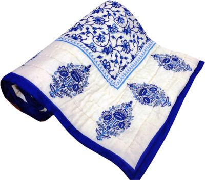 62% OFF on Raj Laxmi Floral Single Quilt(Cotton, White, Blue)