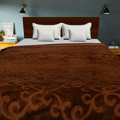 Oshano Floral Double Mink Blanket for  Heavy Winter(Microfiber, Coffee)