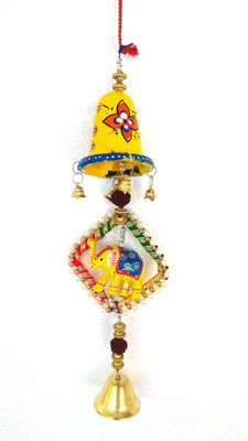 Raj Shai Craft Decorative Car Rear View Elephant Jhumer Mirror Decor Outdoor Home Decoration Wall Hanging with Good Luck Symbols Paper mache (32CM) Car Hanging Ornament(Pack of 1)