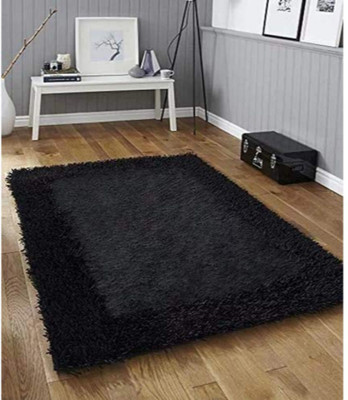 RM Handloom Black Polyester Carpet(3 ft,  X 5 ft, Rectangle)