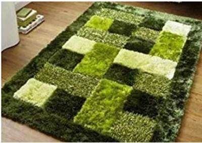 RM Handloom Green Polyester Carpet(4 ft,  X 6 ft, Rectangle)