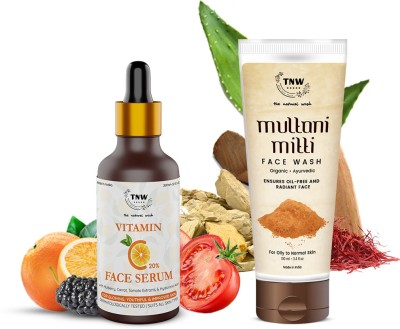 TNW - The Natural Wash Multani Mitti Face Wash and Vitamin C Face Serum (Sulphate/Paraben-Free)(2 Items in the set)