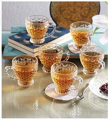 VINTERNA Pack of 6 Glass Pineapple Glass Coffee Tea Cups Set of 6 with Handle , 140 ML , Transparent(Clear, Cup Set)