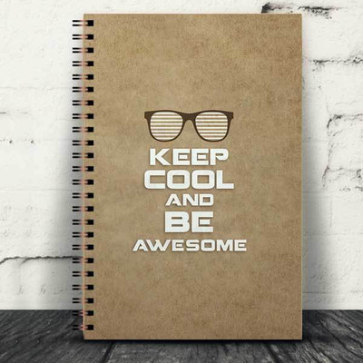 Jhingalala Wirebound Plain Notebook For Personal and Office stationery Diary with Keep Cool And Be Awesome Printed on the Cover A5 Notebook Unruled 160 Pages(Brown)