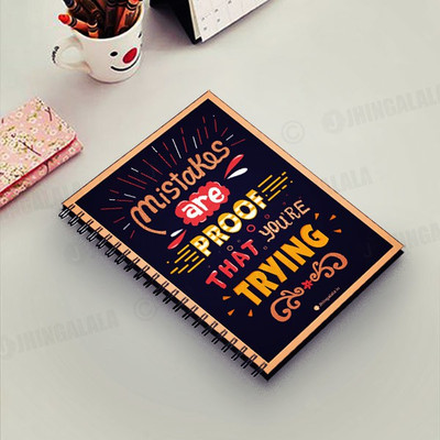 Jhingalala Wirebound Plain Notebook For Personal and Office stationery Diary with Mistakes Are Proof That You're Trying Printed on the Cover A5 Note Book Unruled 160 Pages(Multicolor)