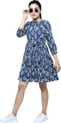 Cwtch Women Drop Waist Dark Blue, White Dress