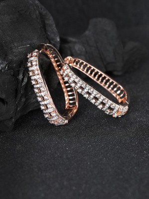 Priyaasi Rose Gold Plated American Diamond Studded Stripe Hoop Earrings for Women and Girls (Rose Gold) Cubic Zirconia Brass Hoop Earring