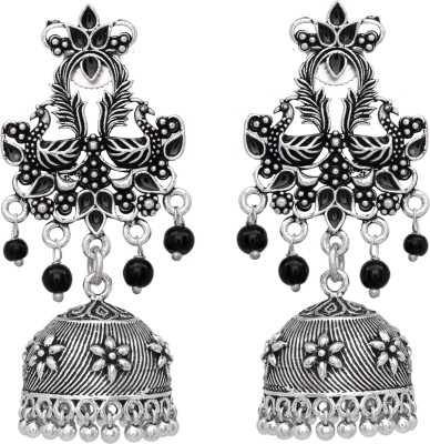 V L IMPEX Meenakari Antique Silver Toned Jhumkas Earrings Alloy Jhumki Earring