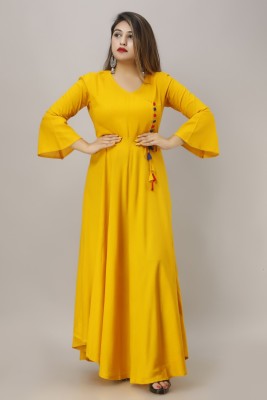 Adhi Shree Fashion Anarkali Gown(Yellow)