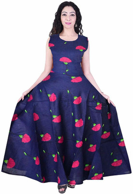Kuber taxtile Women Gown Blue Maxi/Full Length Dress
