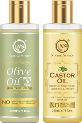 Nuerma Science Olive Oil and Castor Oil With the Goodness of Vitamin E (Pack of 2, 200 ML Each) Hair Oil(400 ml)