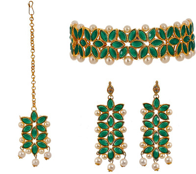 ZENEME Brass Gold-plated Green Jewellery Set(Pack of 1)