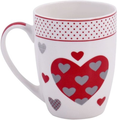 KidsCity.In Ceramic Coffee, Printed Heart & Polka Dot Design - 325ml Ceramic Coffee Mug(325 ml)
