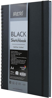 BRuSTRO Black Sketchbook, Wiro Bound, Size A4, 200GSM (40 Sheets) 80 Pages Sketch Pad(40 Sheets)