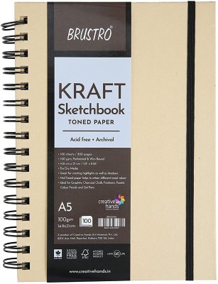 BRuSTRO Toned Paper - Kraft Sketchbook, Wiro Bound, Size A5, 100GSM (100 Sheets) 200 Pages Sketch Pad(100 Sheets)