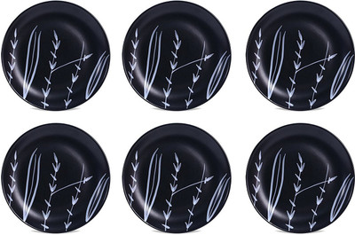 caffeine Ceramic Handmade Black Bamboo 10 inch Dinner Plate(Pack of 6, Microwave Safe)