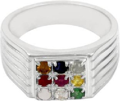 RATAN BAZAAR Navratan Ring Original Precious Navgrah stone's Unheated & Untreated stone Lab Certified and Astrological Purpose for unisex Stone Crystal Silver Plated Ring