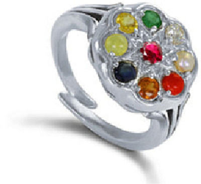 RATAN BAZAAR Navratan Ring Original Precious Navgrah stone's Unheated & Untreated stone Lab Certified and Astrological Purpose for unisex Stone Crystal Silver Plated Ring