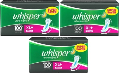 Whisper Ultra night XL +30+30+30 wings Sanitary Pad Sanitary Pad(Pack of 3)